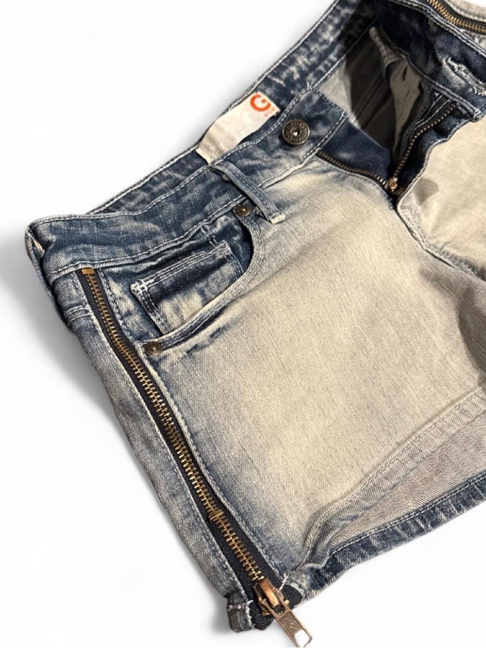 G by Guess Faded Light Blue Denim Shorties with Side Zippers